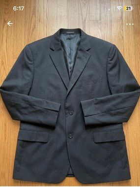 Men's Black Two-Button Blazer 100% Pure Wool Blazer | Size 50S | Charcoal